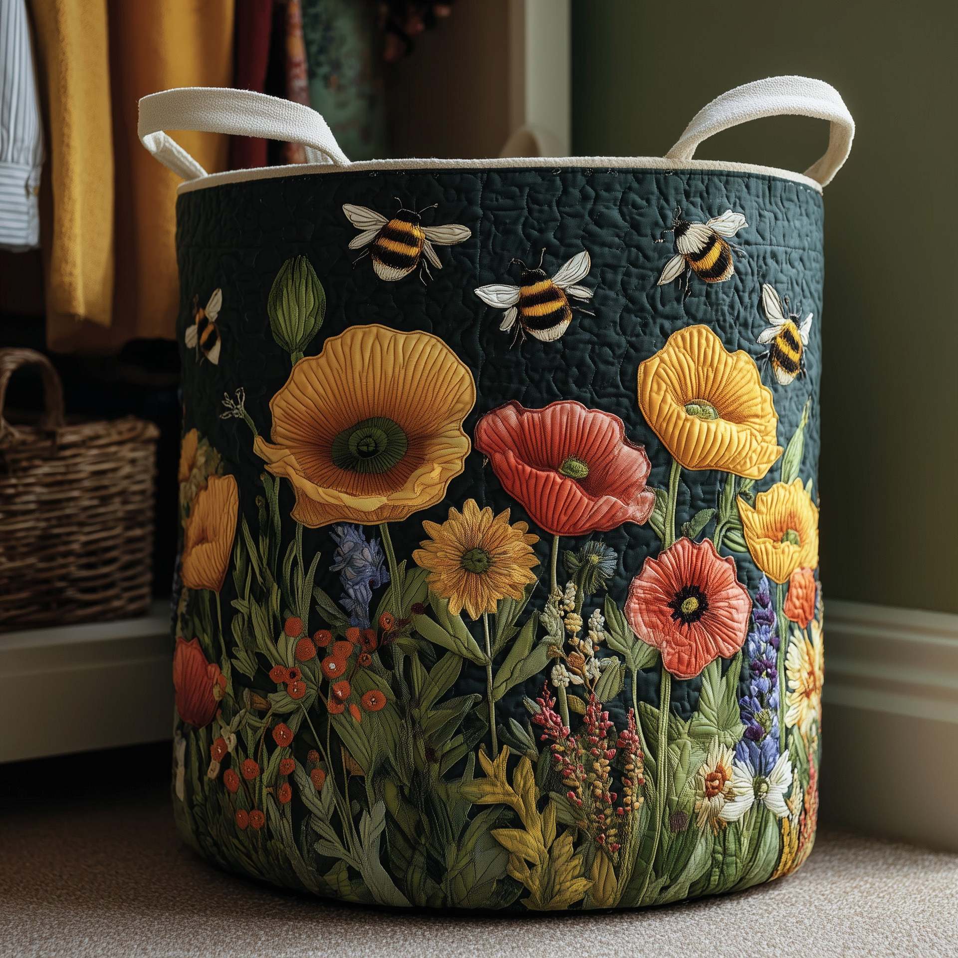 Quilted Embroidery Laundry Basket Storage Box Laundry Hamper