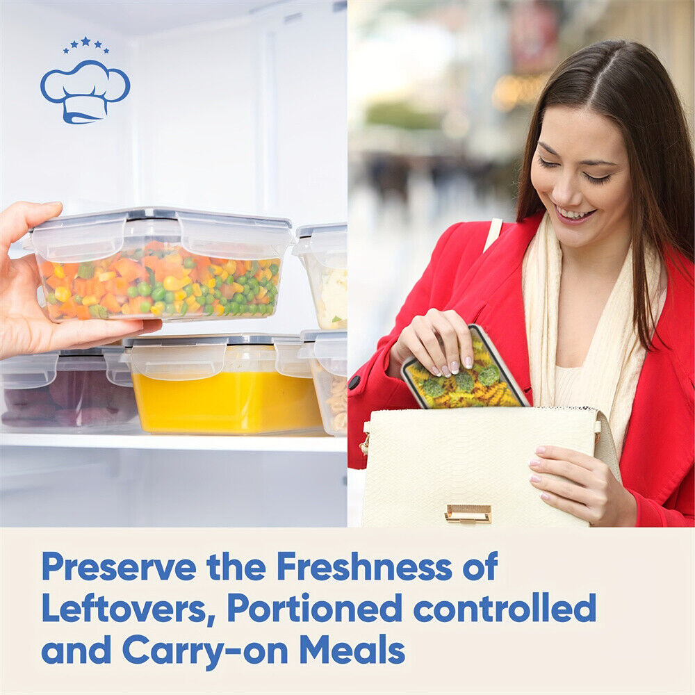 24X Clear Plastic Food Containers With Lids Microwave Freezer Safe Storage Boxes