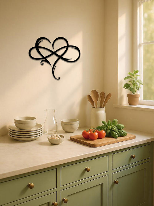 1pc Infinity Heart Metal Wall Decor Black,Heart Love Sign Plaque Elegant Bedroom