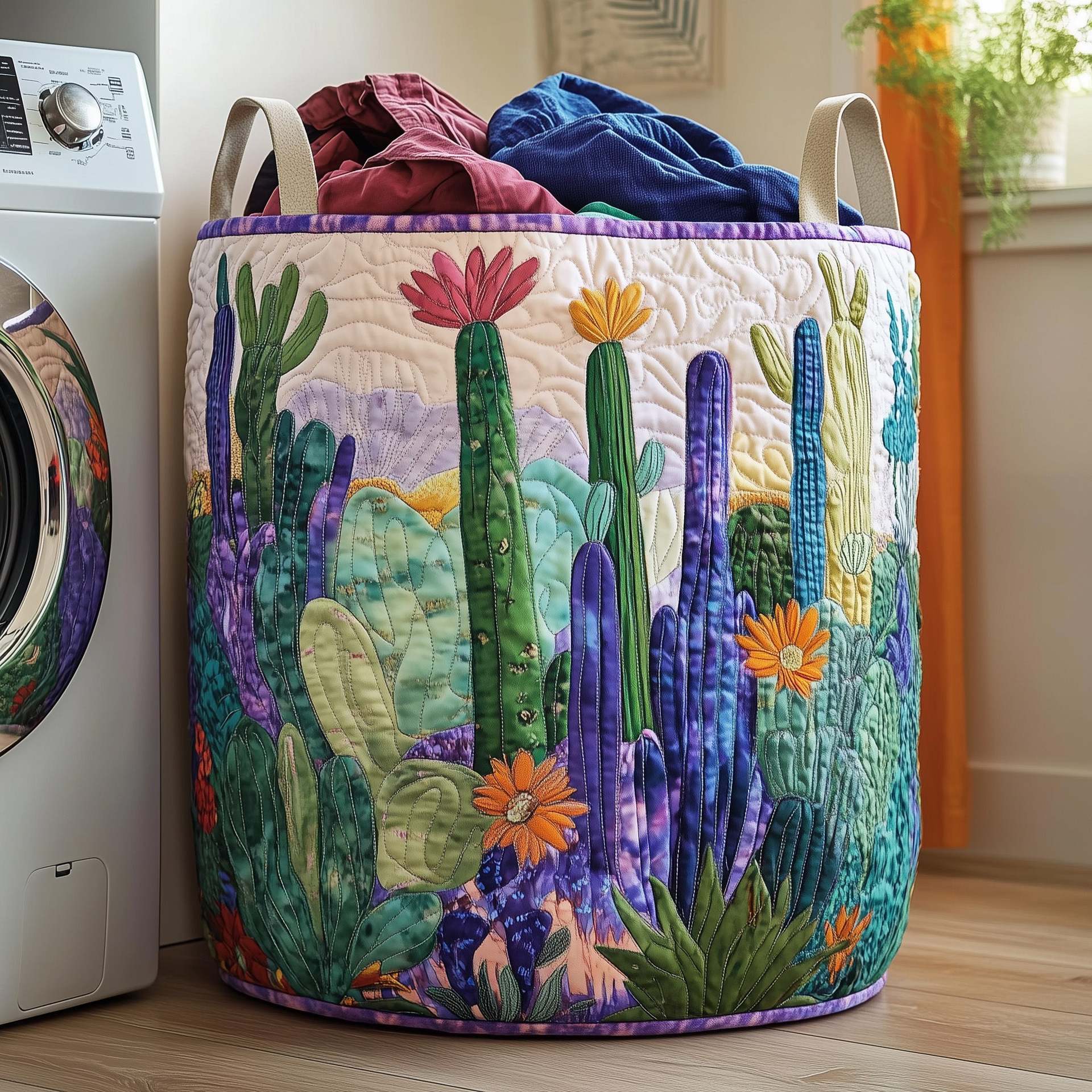 Quilted Embroidery Laundry Basket Storage Box Laundry Hamper