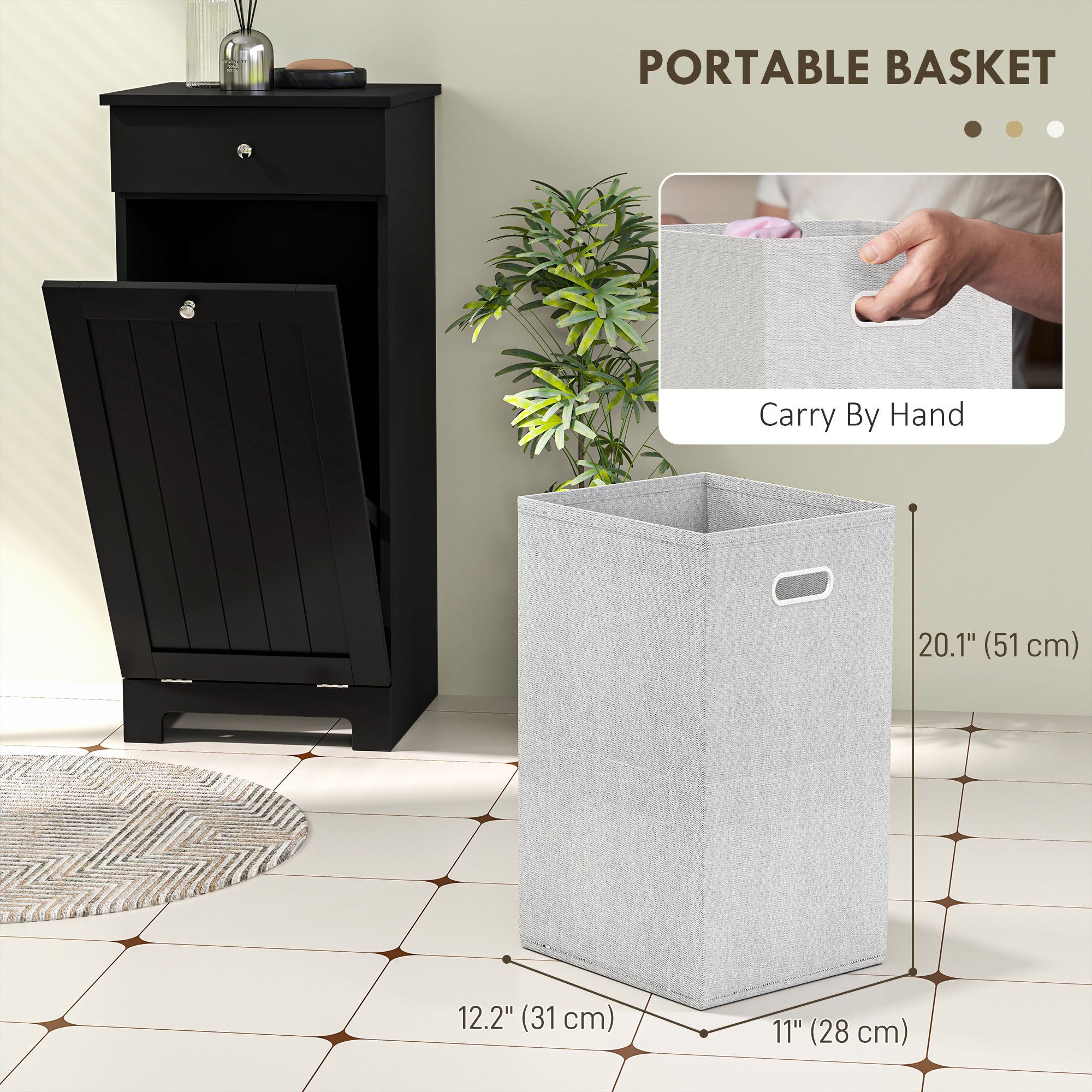 Laundry Hamper Cabinet, Laundry Cabinet with Tilt Out Laundry Basket and Drawer, Black