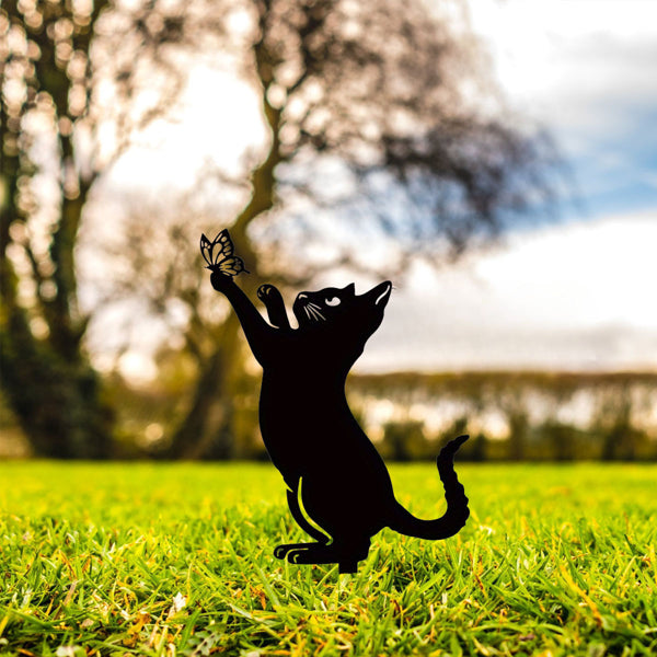 CIFbuy Minimalist Black Iron Cat Sculpture Outdoor Garden Patio Lawn Decor (TikTok, Temu Pick-up Service)