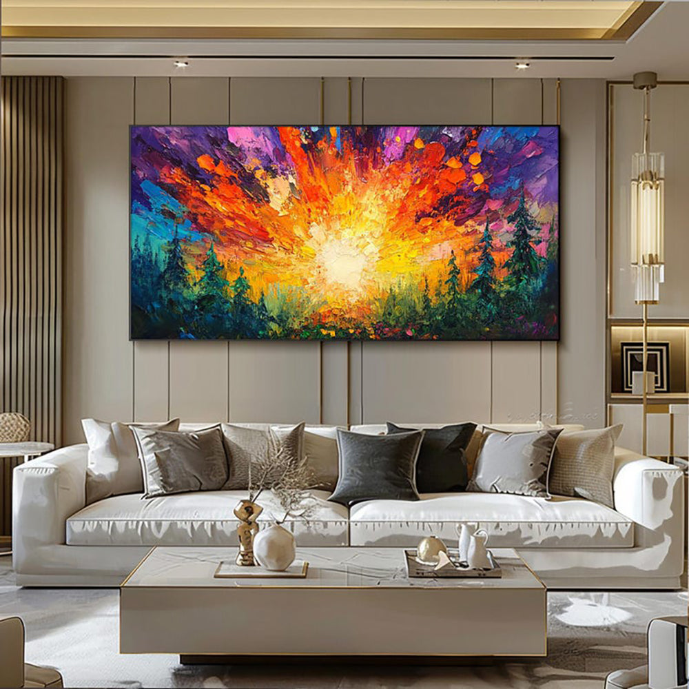Hand-painted Oil Paintings Sun Rises In The Deep Forest Shining With Brilliant Light Modern Wall Paintings Home Decoration Art Picture Landscape Canvas Textured 3D Posters