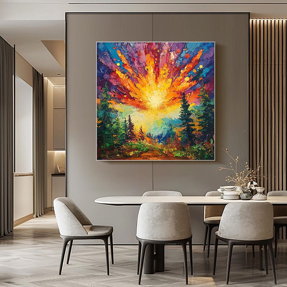 Hand-painted Oil Paintings Sun Rises In The Deep Forest Shining With Brilliant Light Modern Wall Paintings Home Decoration Art Picture Landscape Canvas Textured 3D Posters