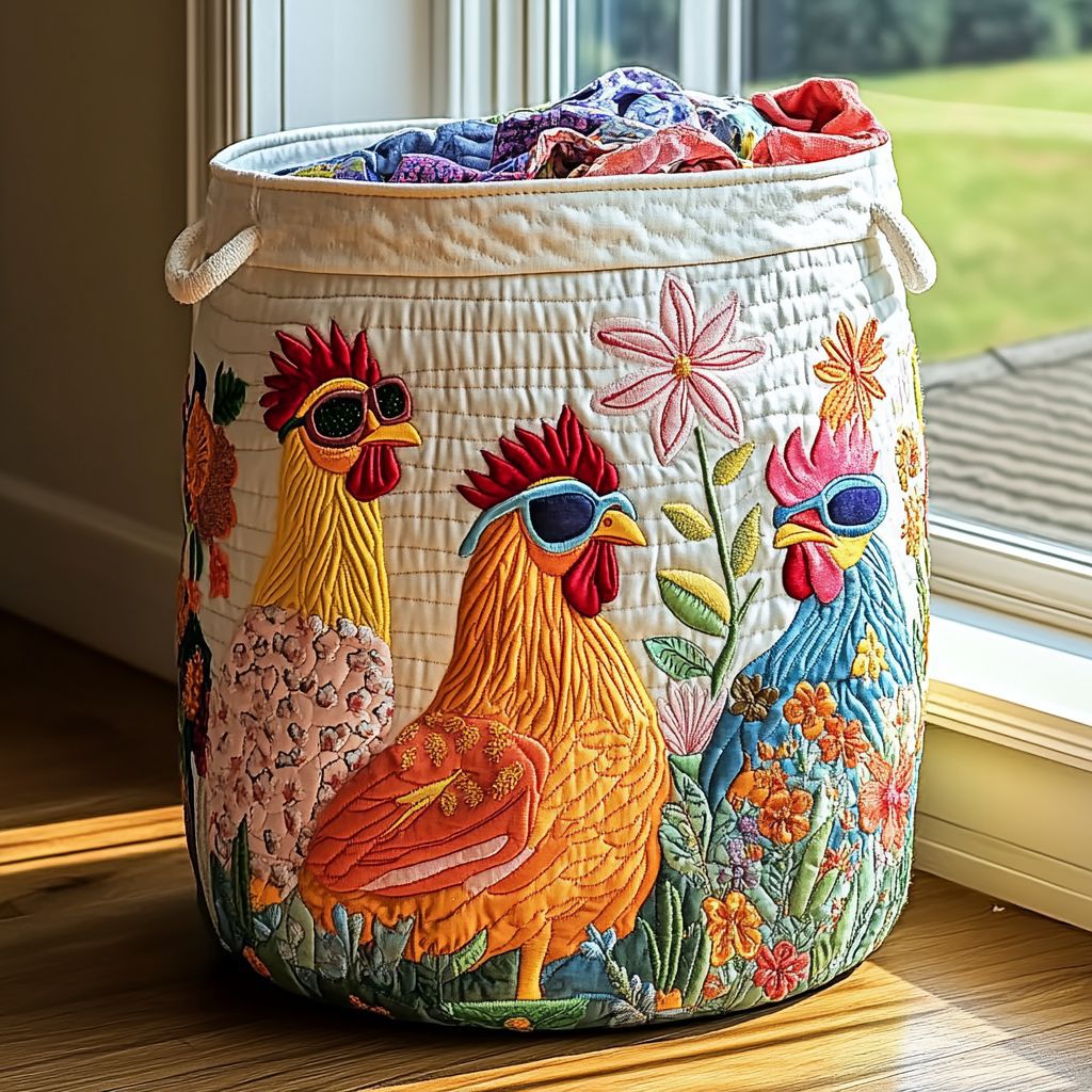 Quilted Embroidery Laundry Basket Storage Box Laundry Hamper