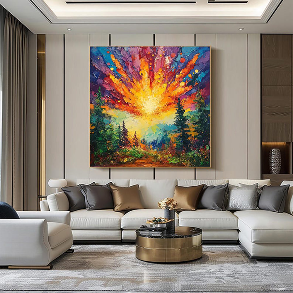Hand-painted Oil Paintings Sun Rises In The Deep Forest Shining With Brilliant Light Modern Wall Paintings Home Decoration Art Picture Landscape Canvas Textured 3D Posters