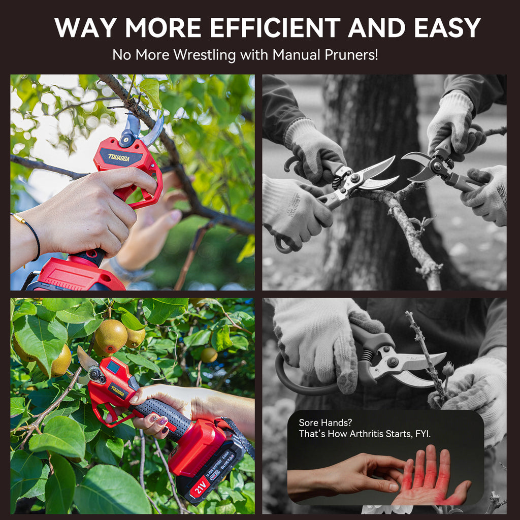 21V Cordless Electric Pruning Shears 28mm Max Cut, 2 Batteries, 6 8H Runtime, Tree Shrub Trimmer
