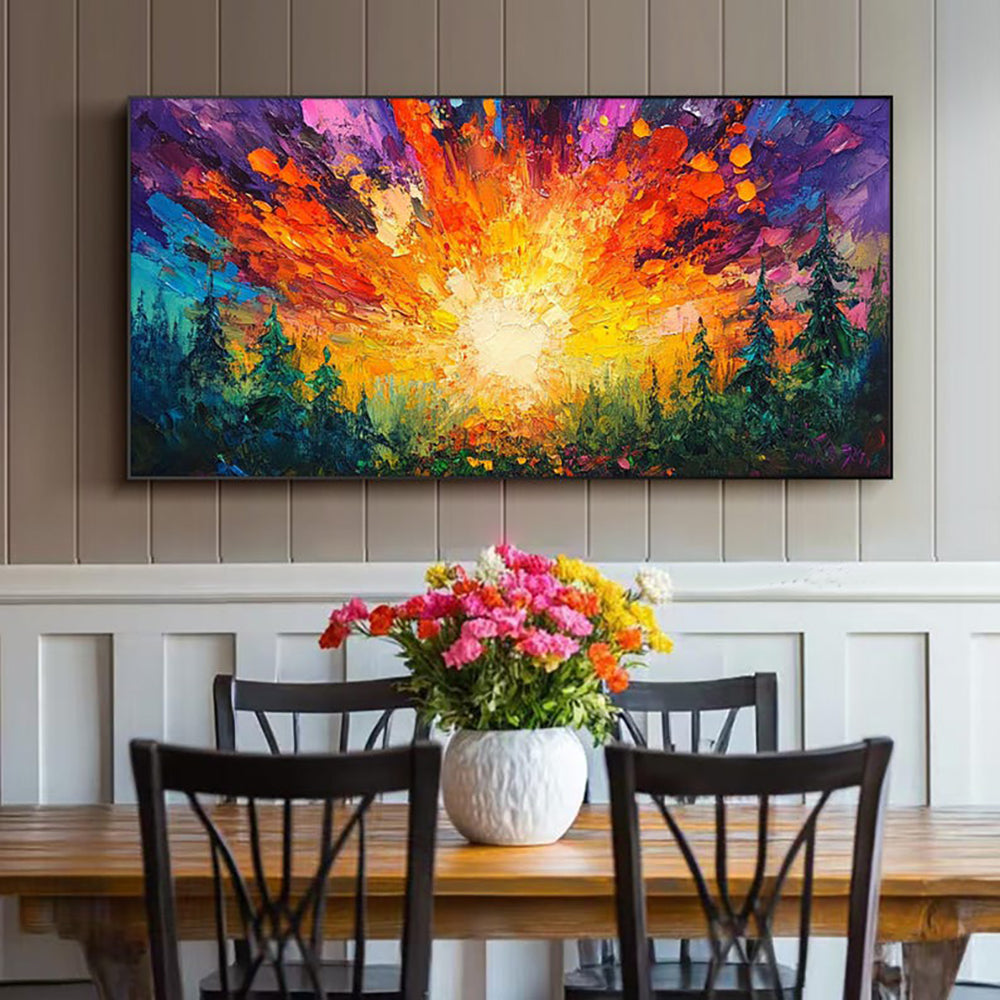 Hand-painted Oil Paintings Sun Rises In The Deep Forest Shining With Brilliant Light Modern Wall Paintings Home Decoration Art Picture Landscape Canvas Textured 3D Posters