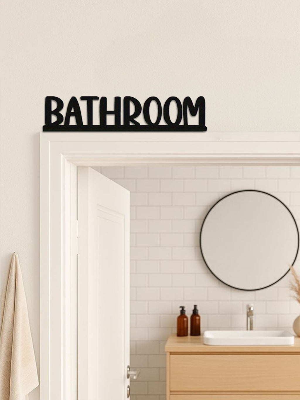 Sleek Metal Bathroom Wall Sign - Stylish Graphic Art Masterpiece For Home Decor