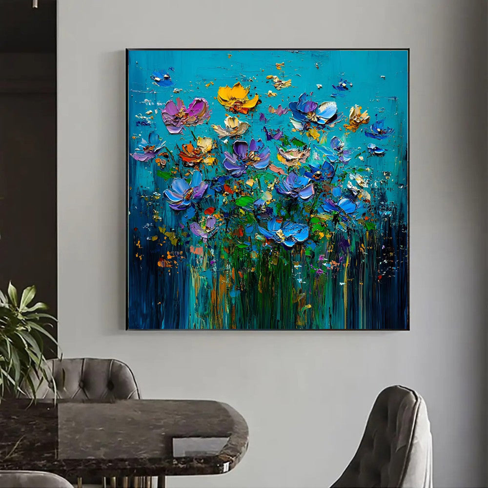 Hand-painted Knife Flower Oil Paintings Modern Floral Restaurant Wall Paintings Home Decoration Art Picture Abstract Canvas Textured 3D Posters