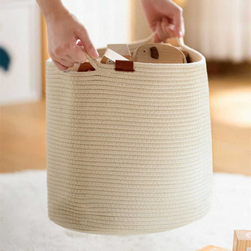 Laundry Basket Woven Cotton String Large Laundry Basket High Laundry Basket Foldable Basket