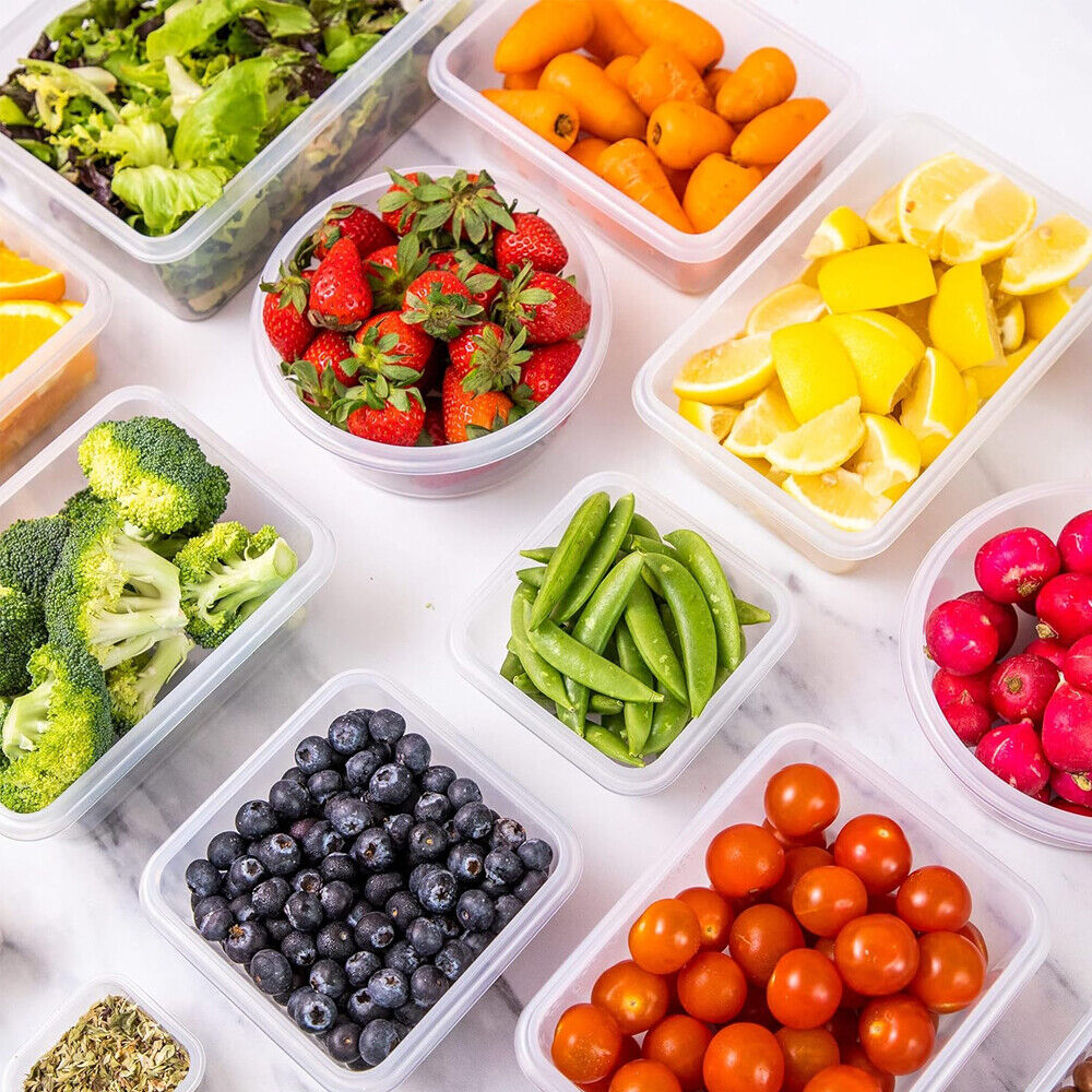 24X Clear Plastic Food Containers With Lids Microwave Freezer Safe Storage Boxes