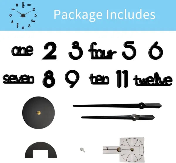 Large Modern Art Deco Wall Clock Silent Acrylic Unique Decorative Wall Clocks For Living Room Bedroom Home Office Hotel Classroom (Black)