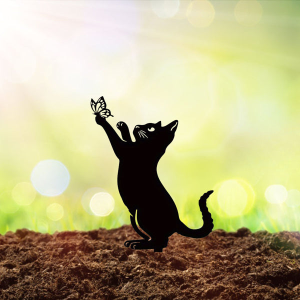 CIFbuy Minimalist Black Iron Cat Sculpture Outdoor Garden Patio Lawn Decor (TikTok, Temu Pick-up Service)