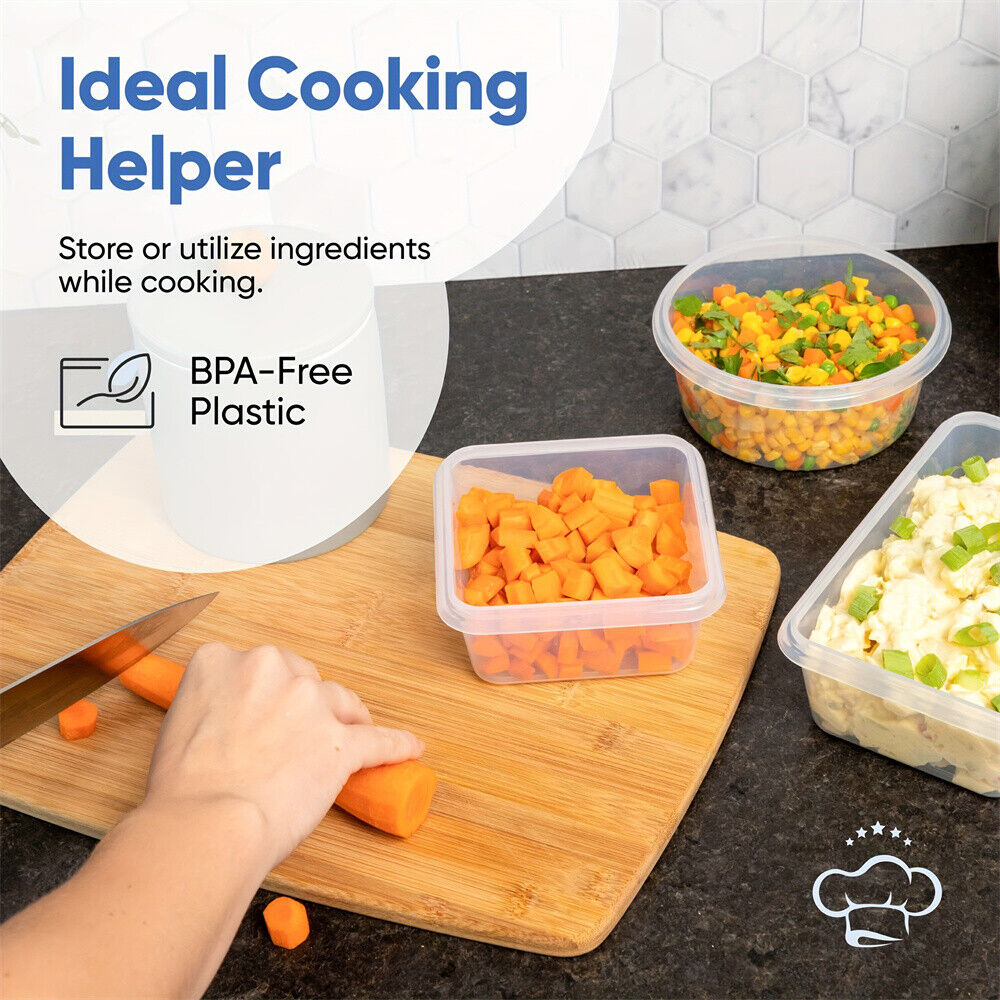 24X Clear Plastic Food Containers With Lids Microwave Freezer Safe Storage Boxes