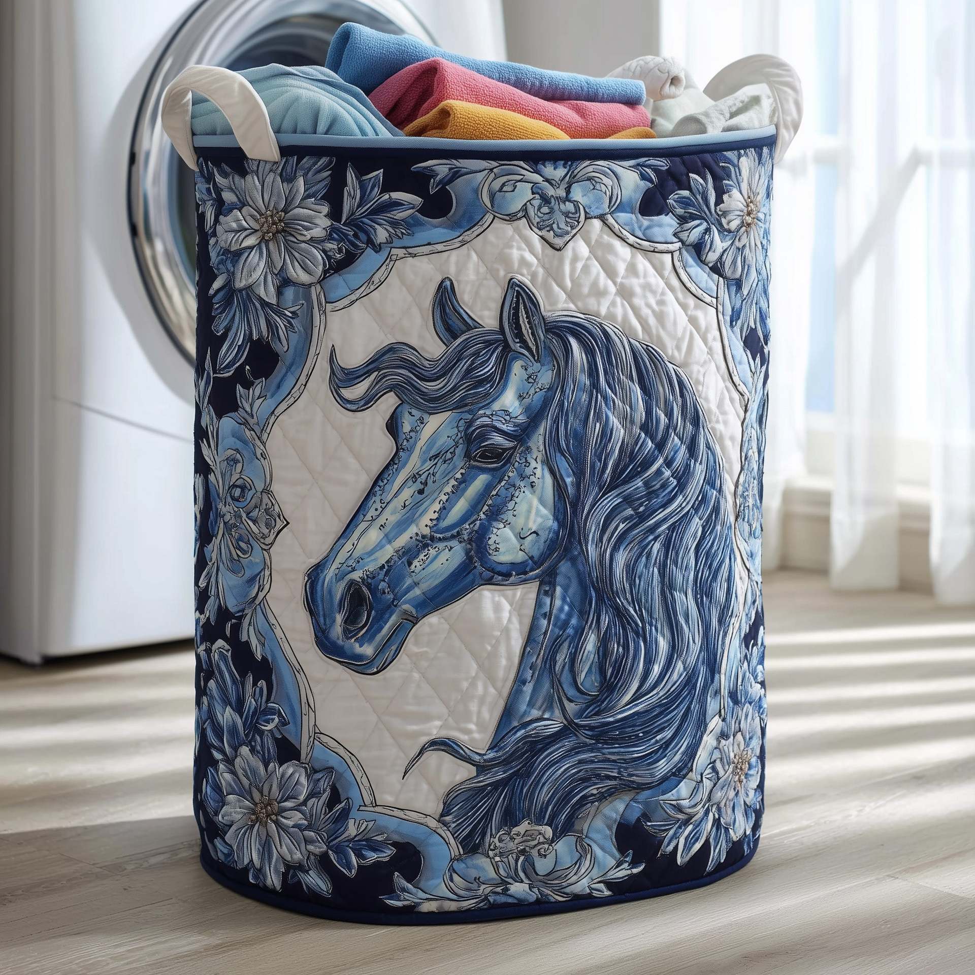 Quilted Embroidery Laundry Basket Storage Box Laundry Hamper