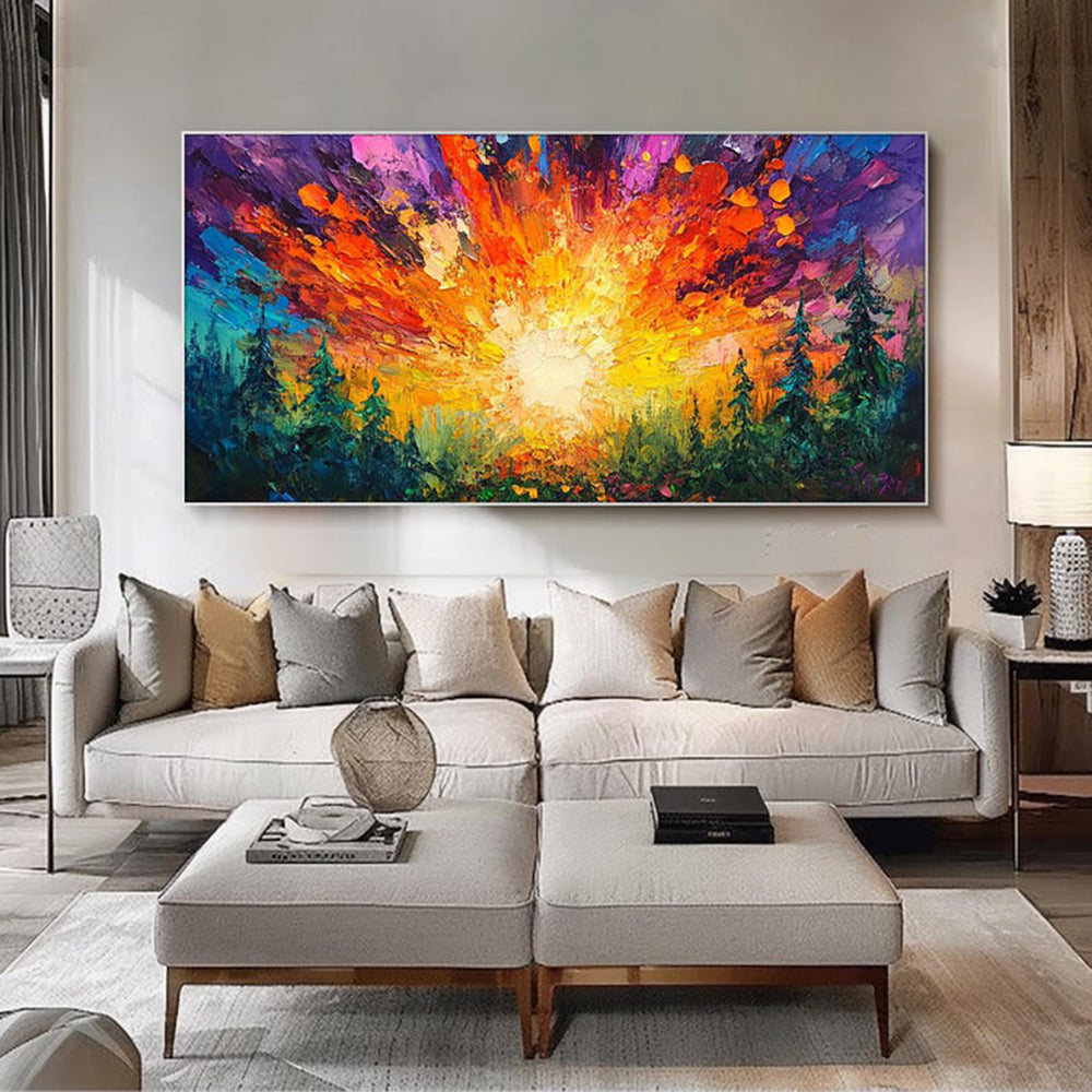 Hand-painted Oil Paintings Sun Rises In The Deep Forest Shining With Brilliant Light Modern Wall Paintings Home Decoration Art Picture Landscape Canvas Textured 3D Posters