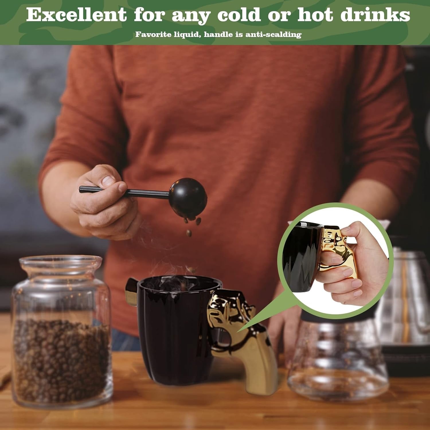 Fashion Ceramic Coffee Tea Cup, Special Cool Coffee Mug 3D Cool Pistol Design Durable Tea Cup Attractive Mugs Personalized Porcelain Gifts For Men Women - 12OZ