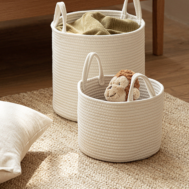 Laundry Basket Woven Cotton String Large Laundry Basket High Laundry Basket Foldable Basket