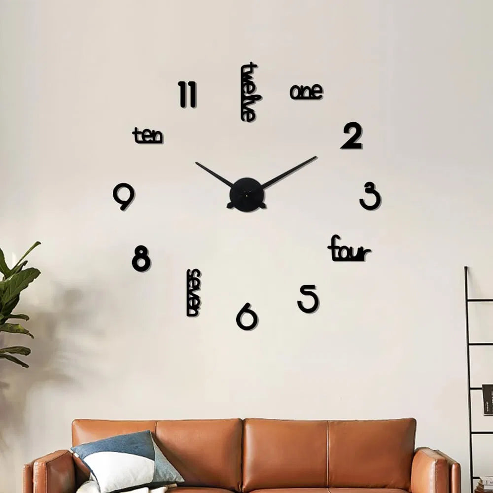 Large Modern Art Deco Wall Clock Silent Acrylic Unique Decorative Wall Clocks For Living Room Bedroom Home Office Hotel Classroom (Black)