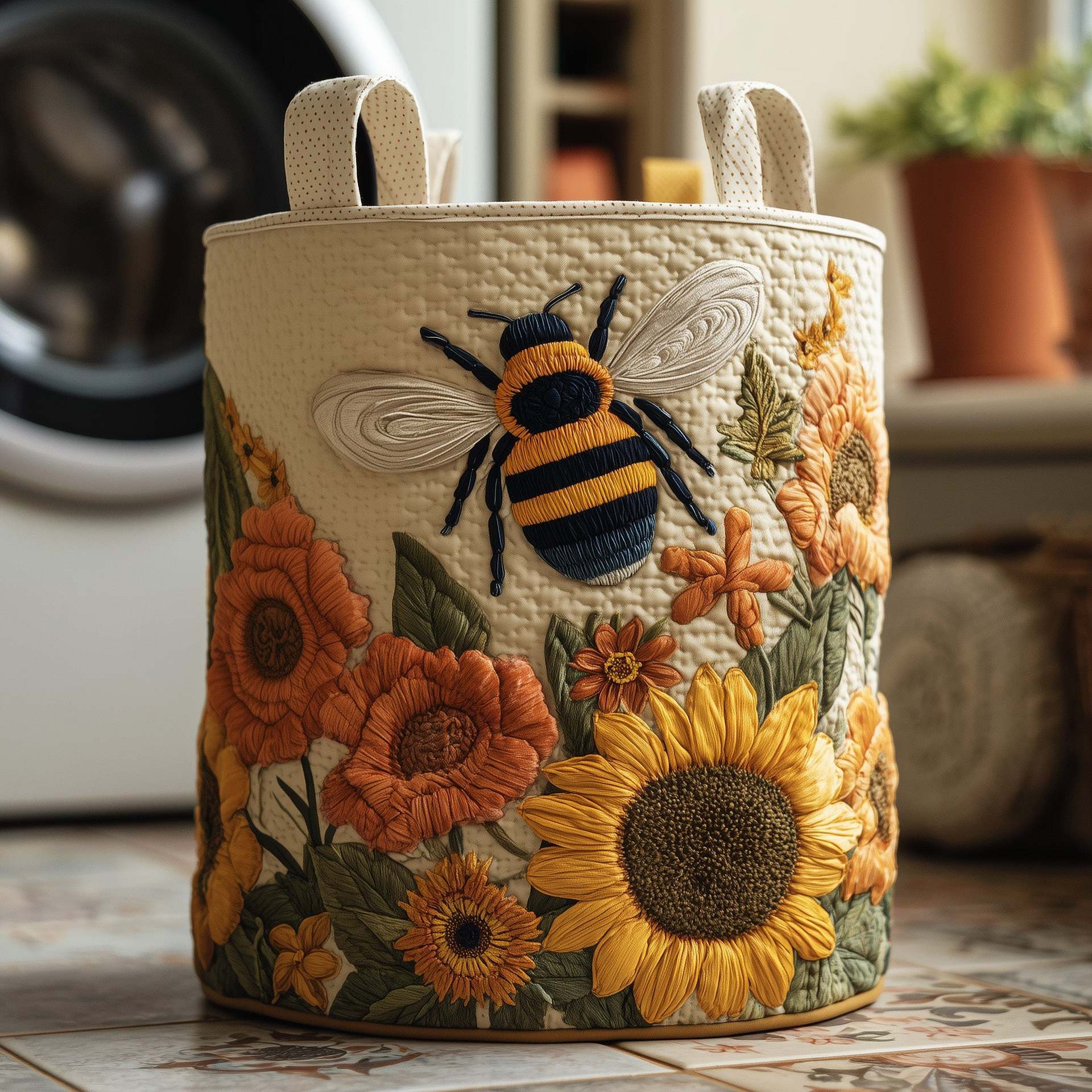 Quilted Embroidery Laundry Basket Storage Box Laundry Hamper