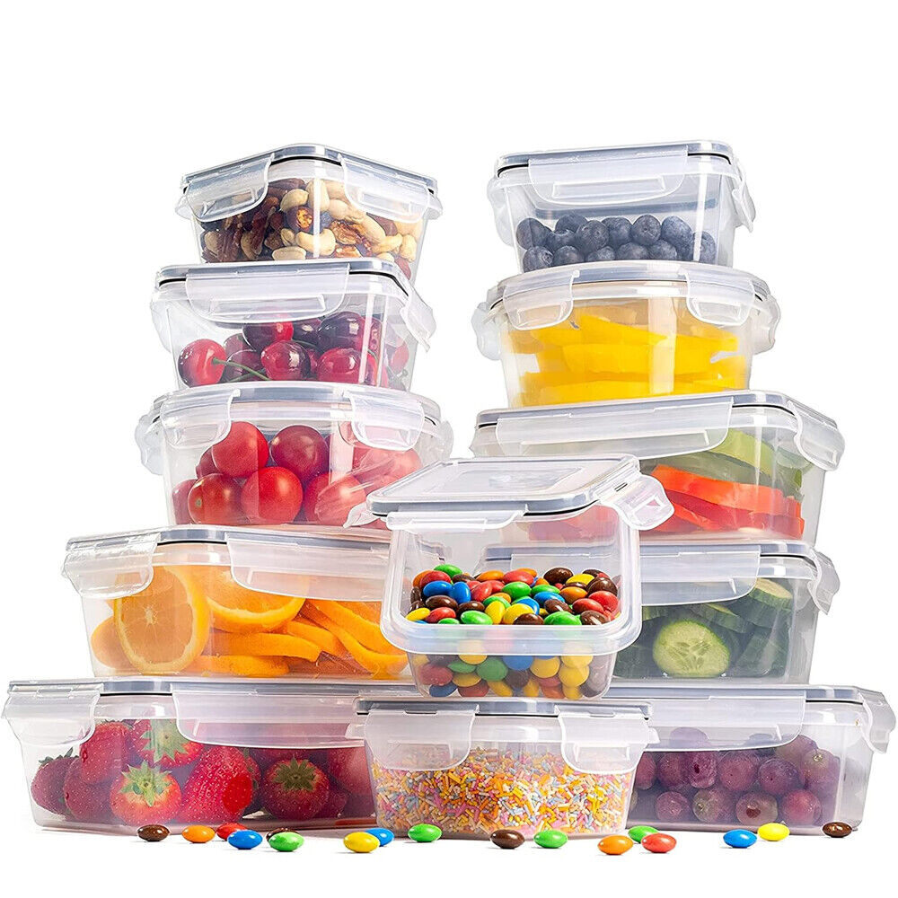 24X Clear Plastic Food Containers With Lids Microwave Freezer Safe Storage Boxes