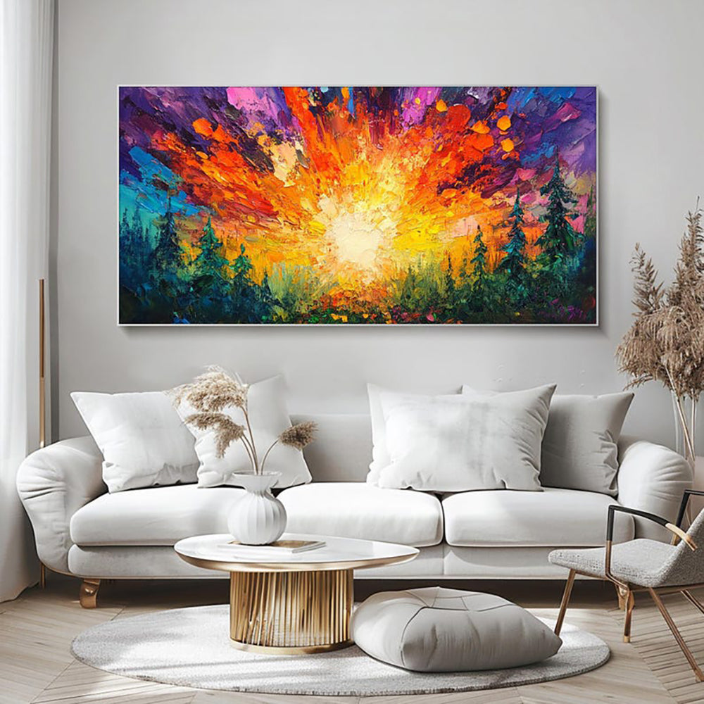 Hand-painted Oil Paintings Sun Rises In The Deep Forest Shining With Brilliant Light Modern Wall Paintings Home Decoration Art Picture Landscape Canvas Textured 3D Posters