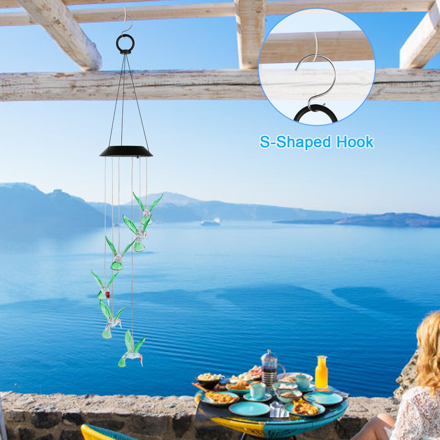 LED Solar Hummingbird Wind Chime Solar String Lights 6 LEDs Color-Changing IP65 Waterproof Decorative Lamp Lighting For Home Garden Fence Party