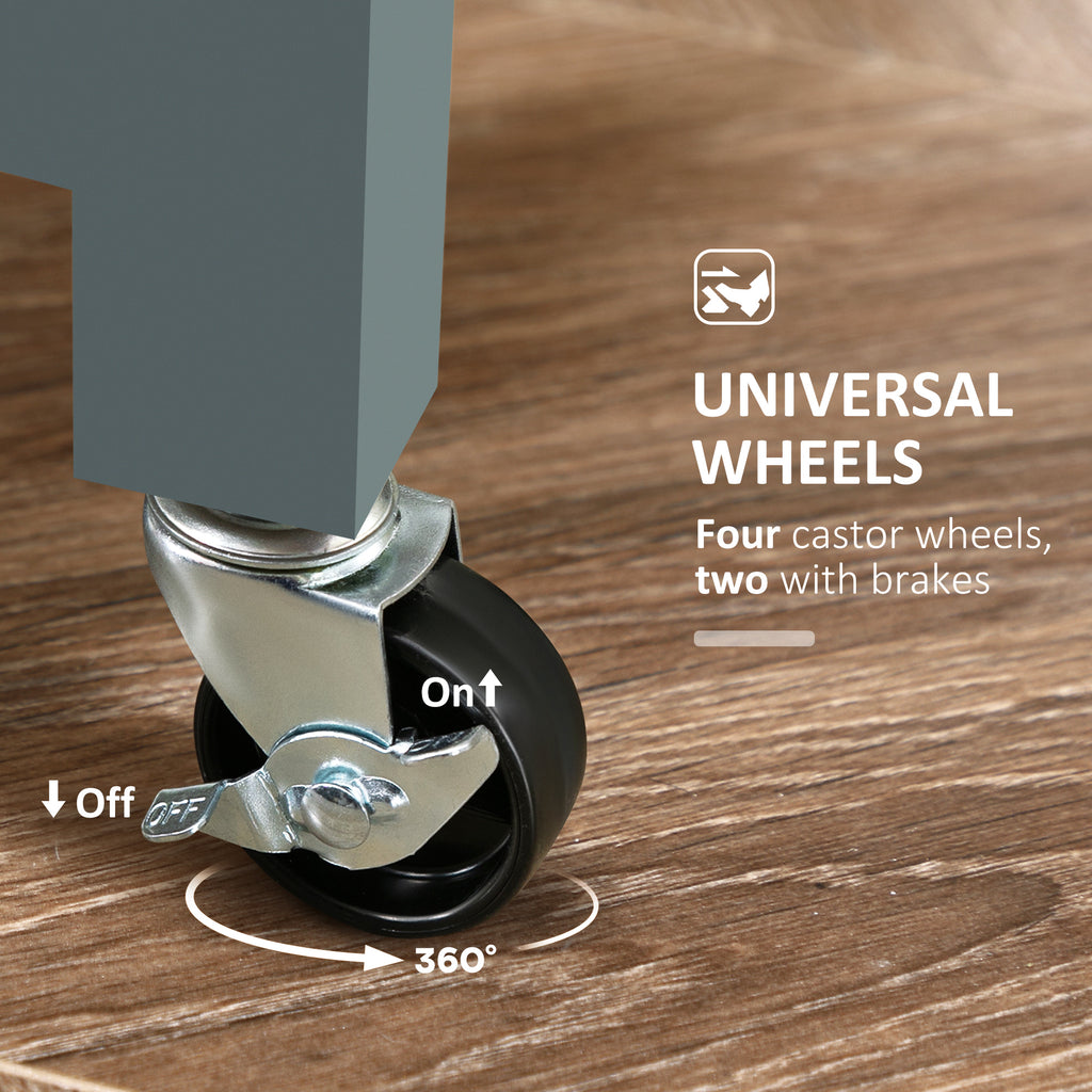 Rolling Kitchen Cart, Kitchen Island with Wood Top, Shelves & Drawers for Dining Area, Gray