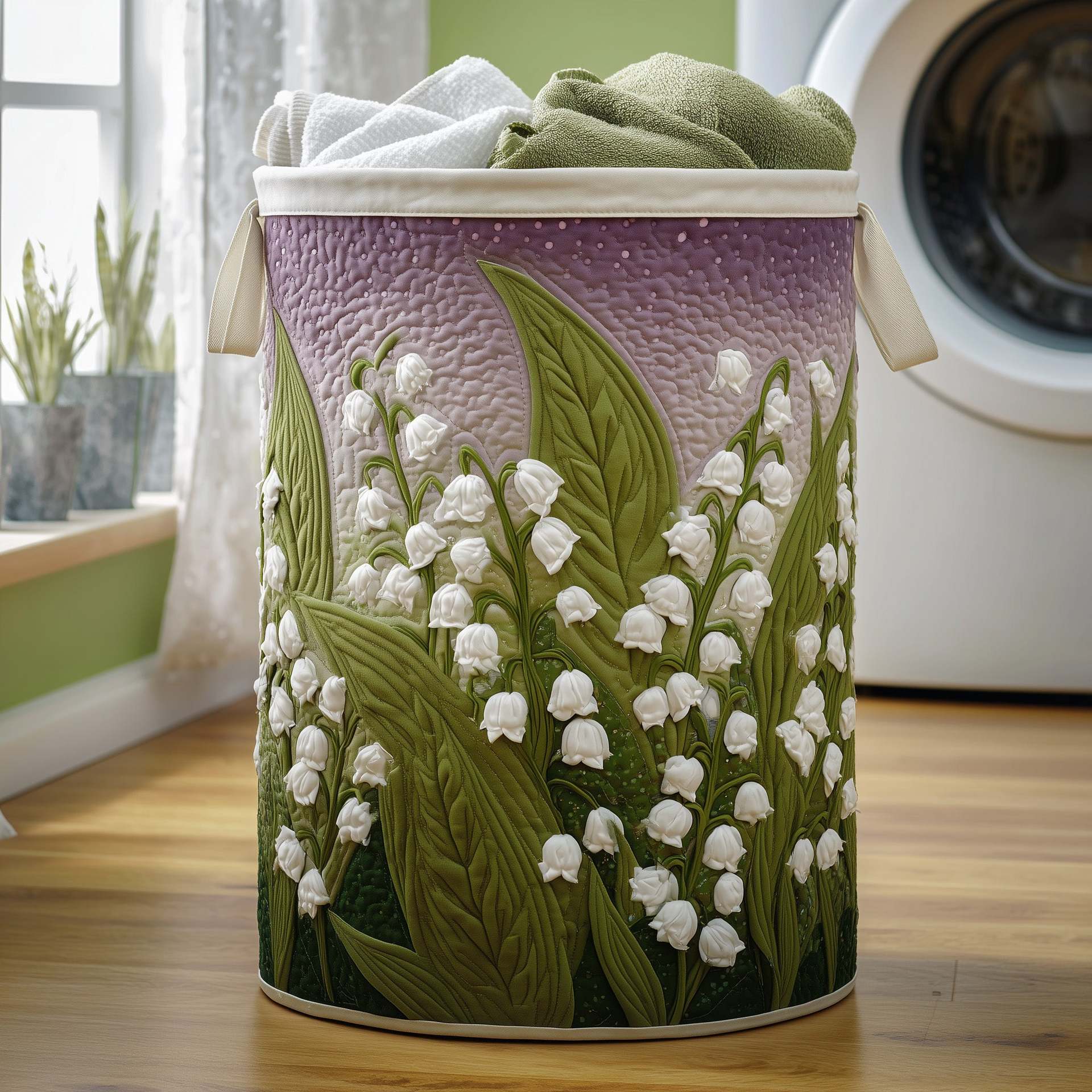 Quilted Embroidery Laundry Basket Storage Box Laundry Hamper