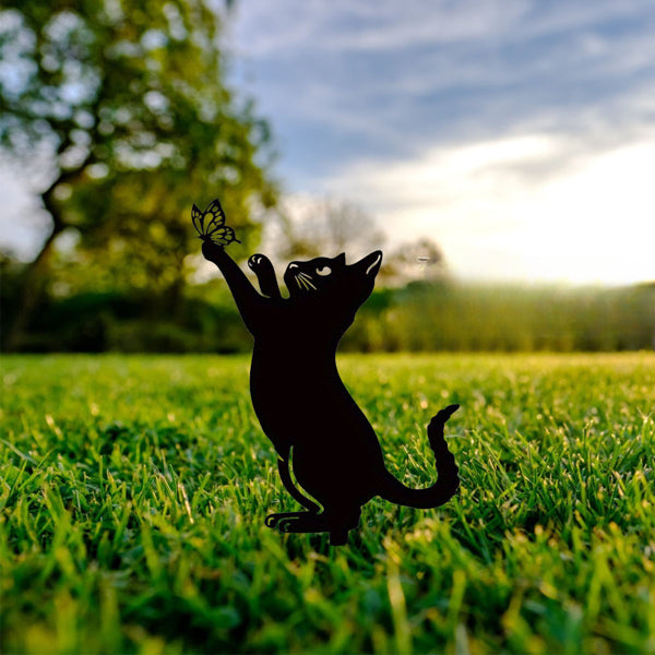 CIFbuy Minimalist Black Iron Cat Sculpture Outdoor Garden Patio Lawn Decor (TikTok, Temu Pick-up Service)