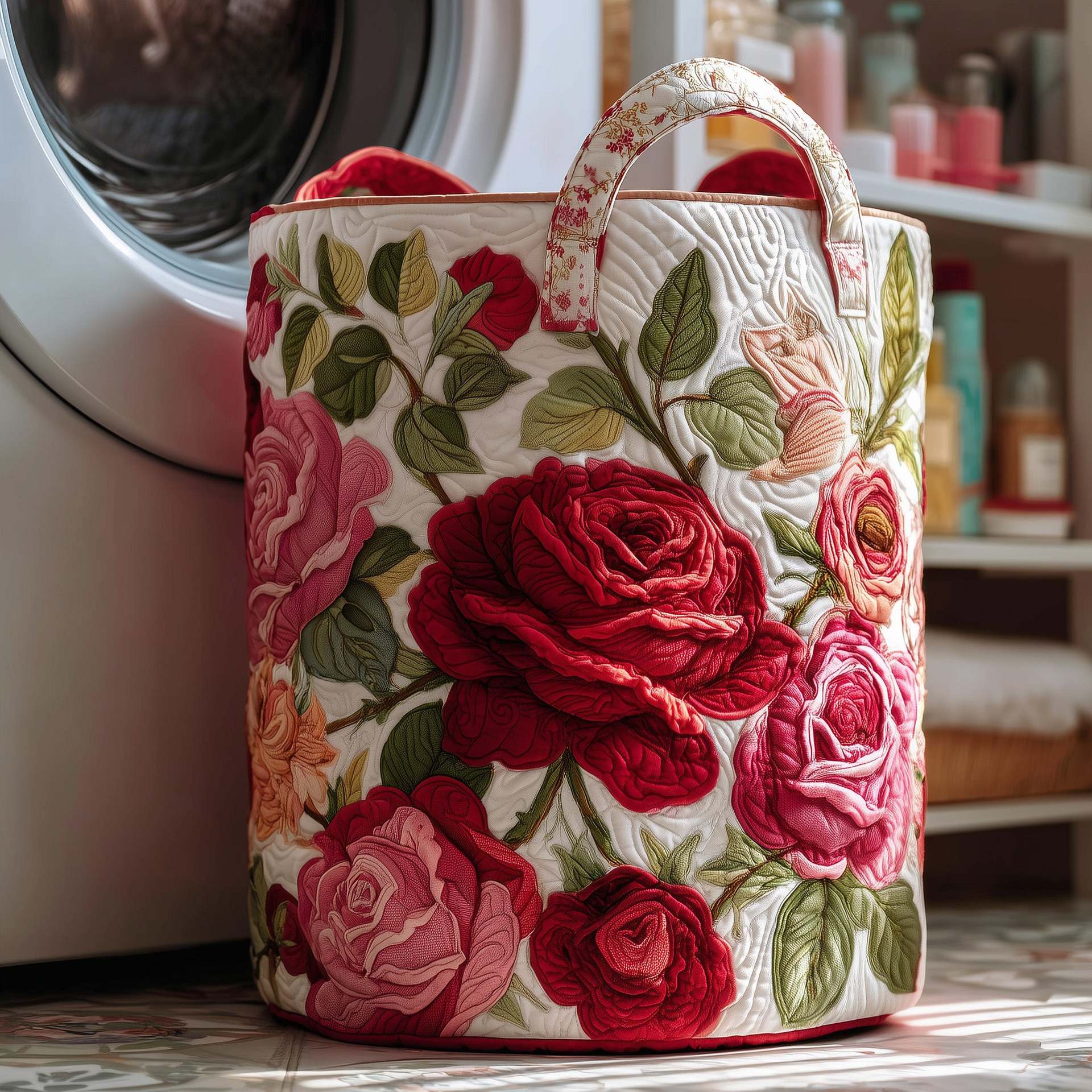 Quilted Embroidery Laundry Basket Storage Box Laundry Hamper